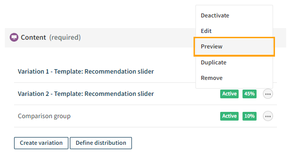 Previewing the variation